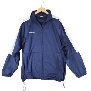 Diadora Track Jacket sz L Men Full Zip Blue White Athletic Warm Up Coat Tennis